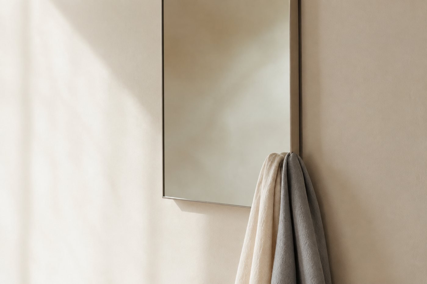 Cream against dove grey at the mirror